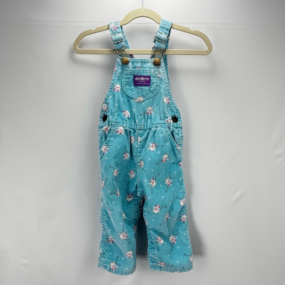 Vintage 90s OshKosh BGosh Blue Corduroy Ski Bunny Print Overalls Toddler